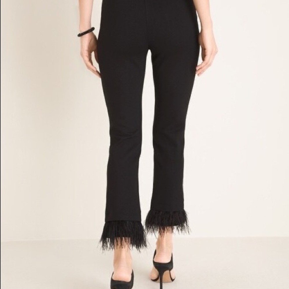 Chico’s So Slimming Feather Hem Ankle Pants removable feathers